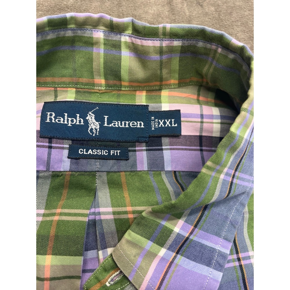 Ralph Lauren Mens XXL Classic Fit Plaid Button Down Shirt Green Purple Pony 4930 - Picture 4 of 6